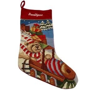 JC Penny's VTG, Needlepoint Christmas Stocking Toys & Train